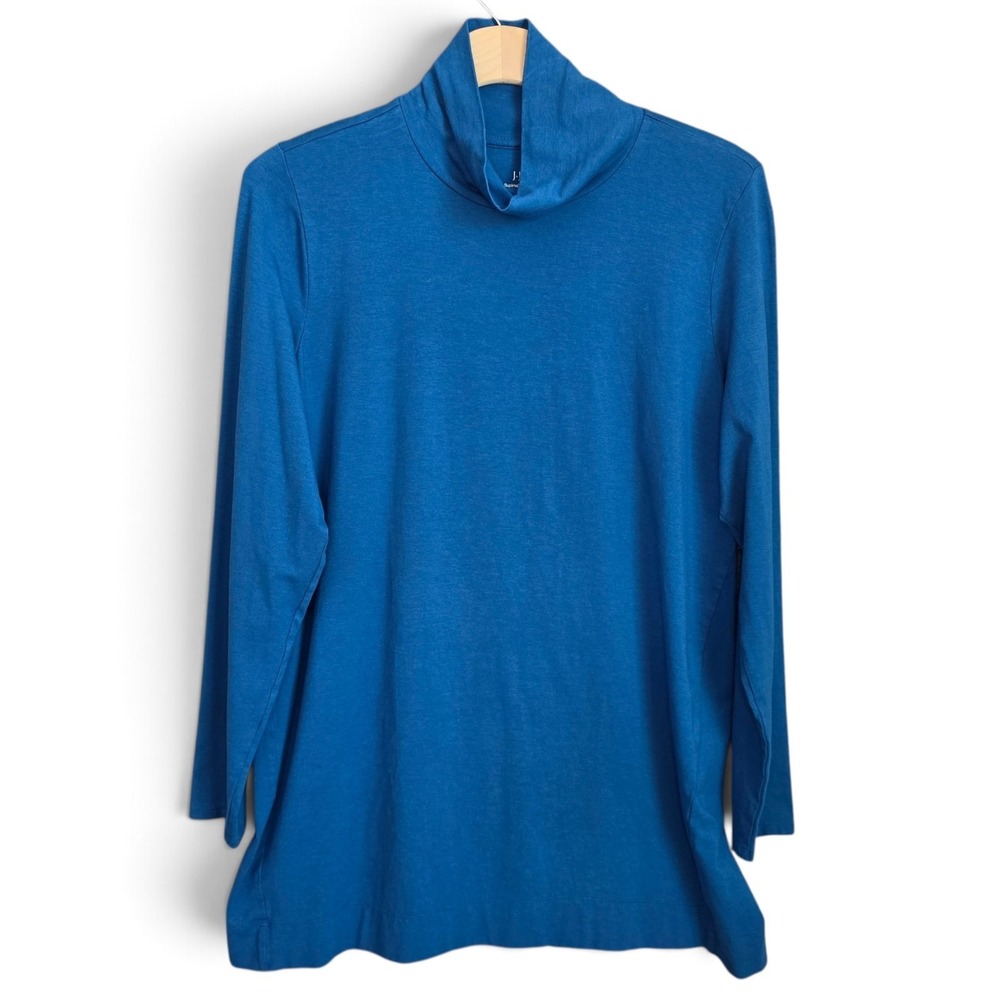 J Jill Top Womens Large Blue Luxe Supima Long Sleeve Turtleneck Tunic Shirt